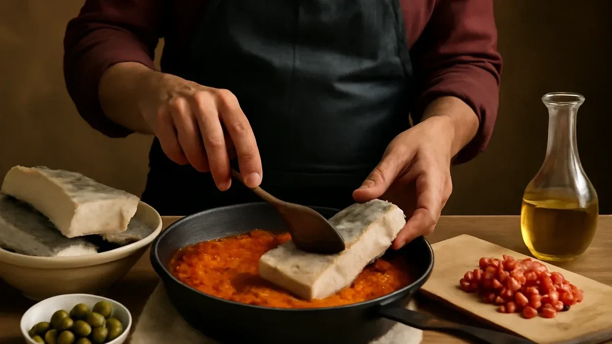 Filetti di merluzzo in padella con pomodorini e olive