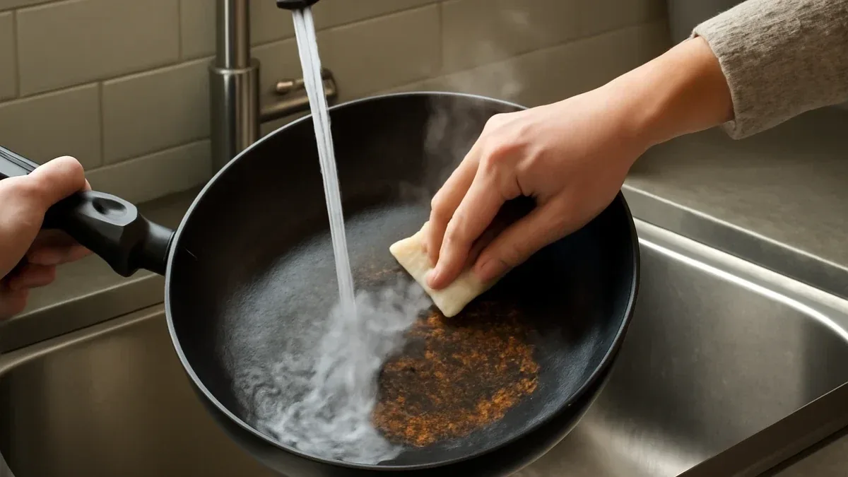 Come pulire una padella antiaderente con residui di cibo attaccati