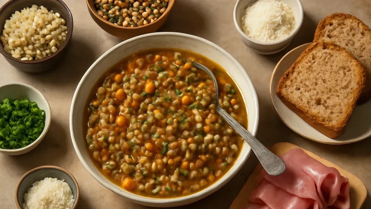 Zuppa di farro e verdure in pentola a pressione