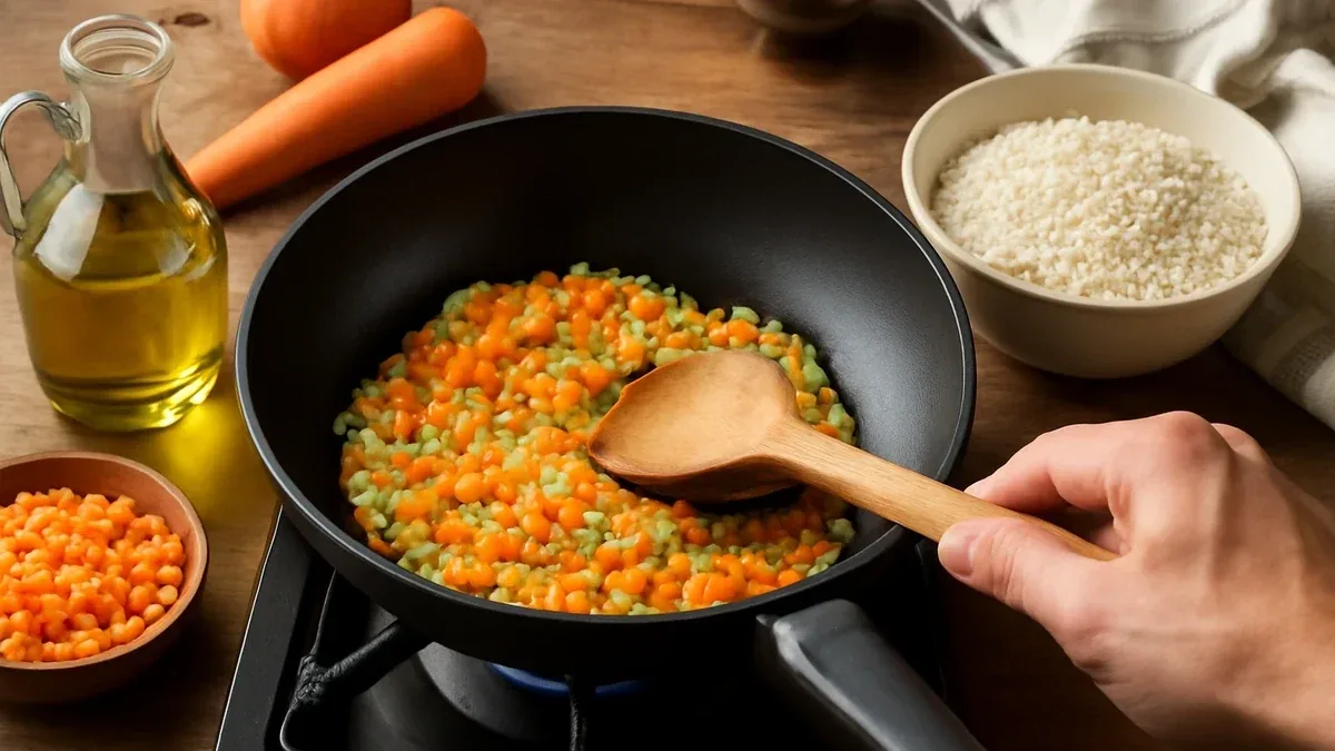 Riso saltato nel wok con piselli e carote