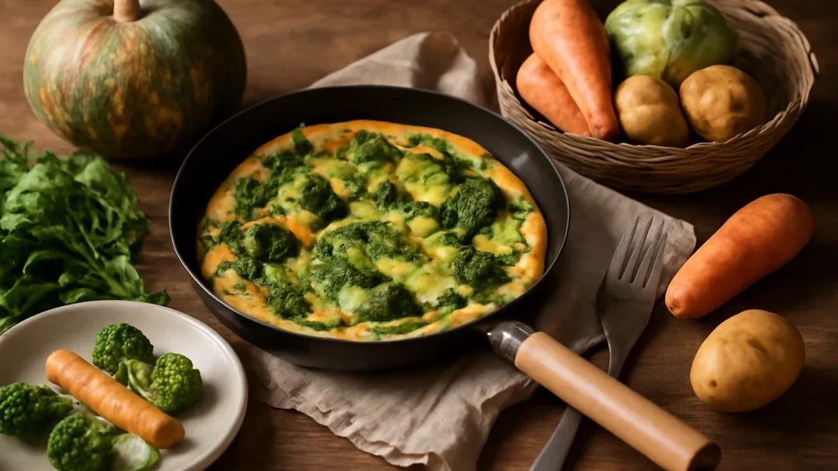 Frittata in padella con gambi di broccoli e formaggio