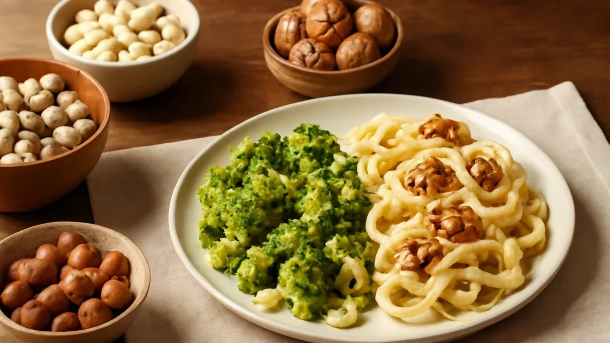 Pasta con crema di broccoli e mandorle