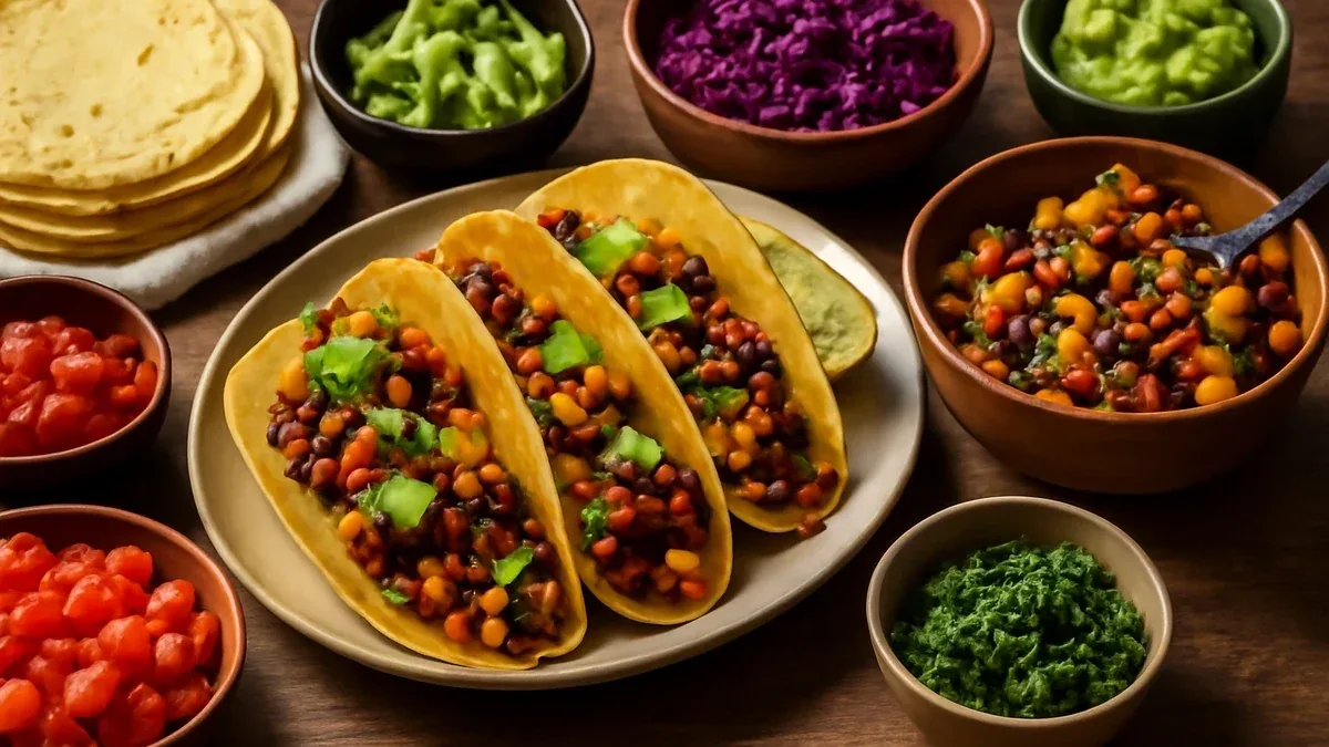 Tacos vegetariani con fagioli rossi, cavolo cappuccio e salsa al lime