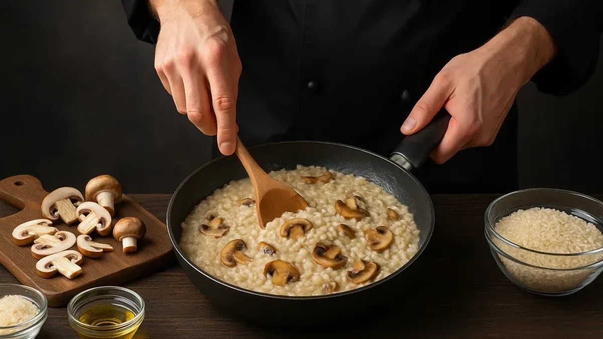 Risotto ai funghi e timo: come preparare la base e completare la mantecatura
